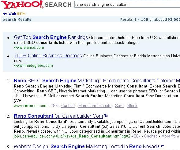 #1 Yahoo - Клиент RenoSEO.com Reno SEO