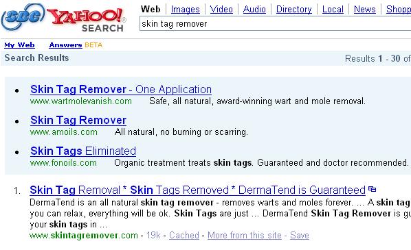 #1 Yahoo - Reno SEO Client SkinTagRemover.com