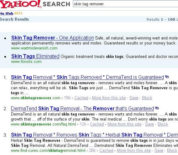 #1 Yahoo - Client SkinTagRemover.com De Reno SEO